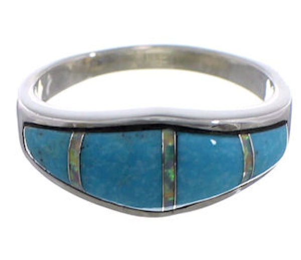 Turquoise Opal Inlay Sterling Silver Southwest Ring Size 7-3/4 CX48423